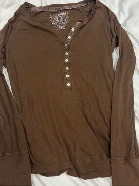 Y2K Brown Long Sleeve Aeropostal Henley Thermal Top